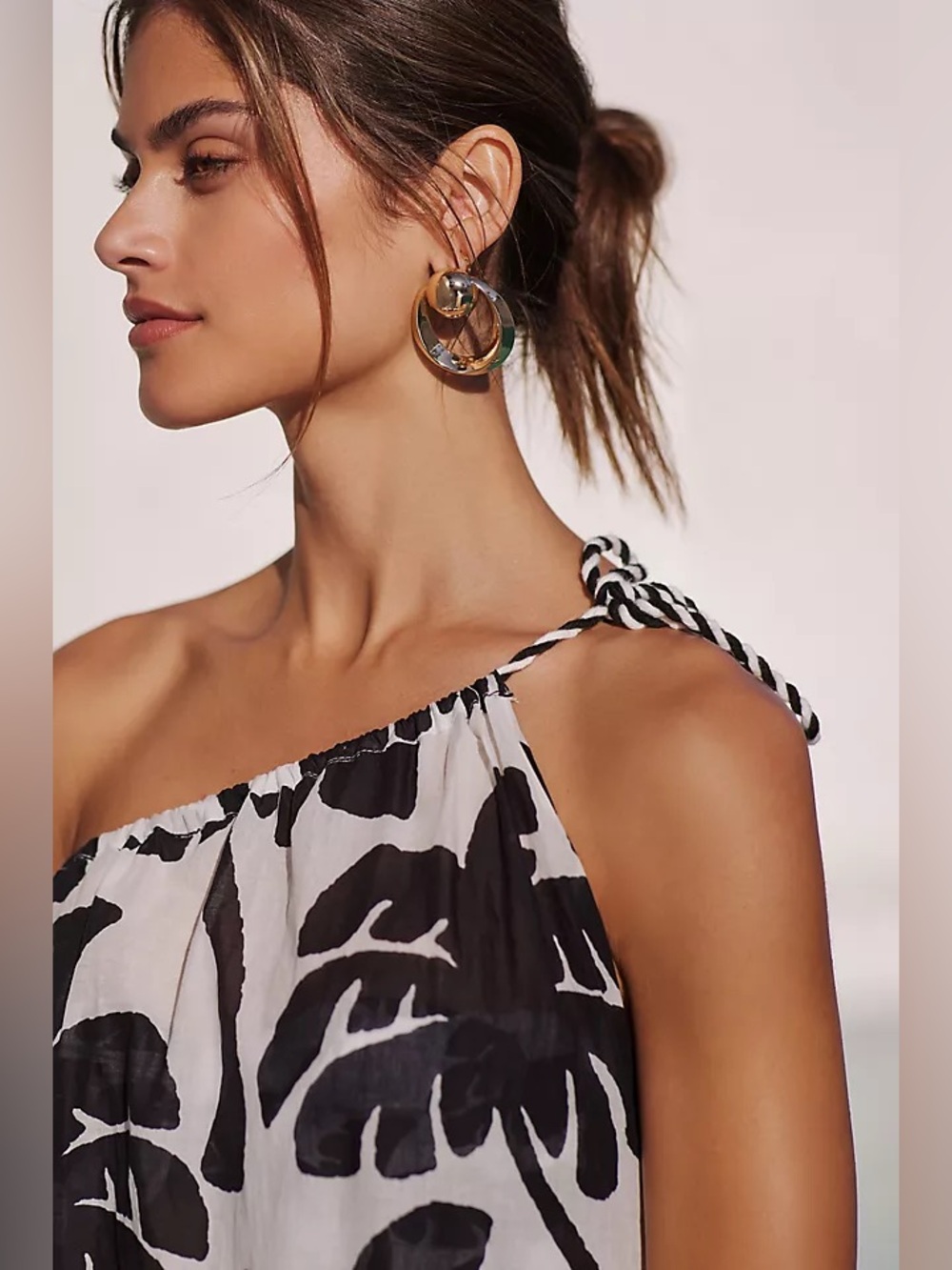 FARM RIO monochromatic One Shoulder Coconut Tree print Cotton Cover-Up Large - Picture 4 of 11